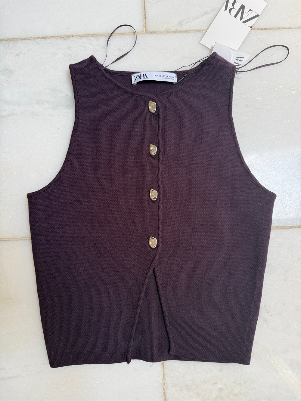 ZARA Purple Ribbed Tank with Silver Buttons NWT XS